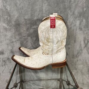 Luro LB Cowboy Boots Pointed J Toe Exotic Ostrich Leather men’s 8.5 White